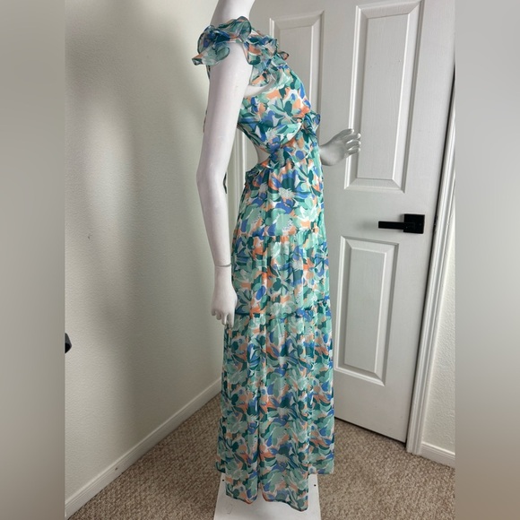 She + Sky Blue and Green Plunge Sundress   A39 - Picture 3 of 13
